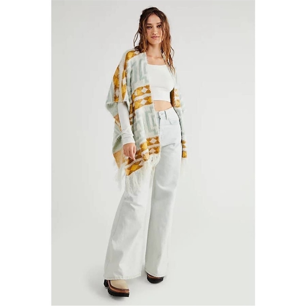 Free People Geometric Patterned Shaw- Mustard and Teal - Picture 3 of 6